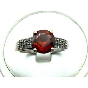 Vintage DGS 925 Sterling Silver Garnet Ring with Pavé Accent Band